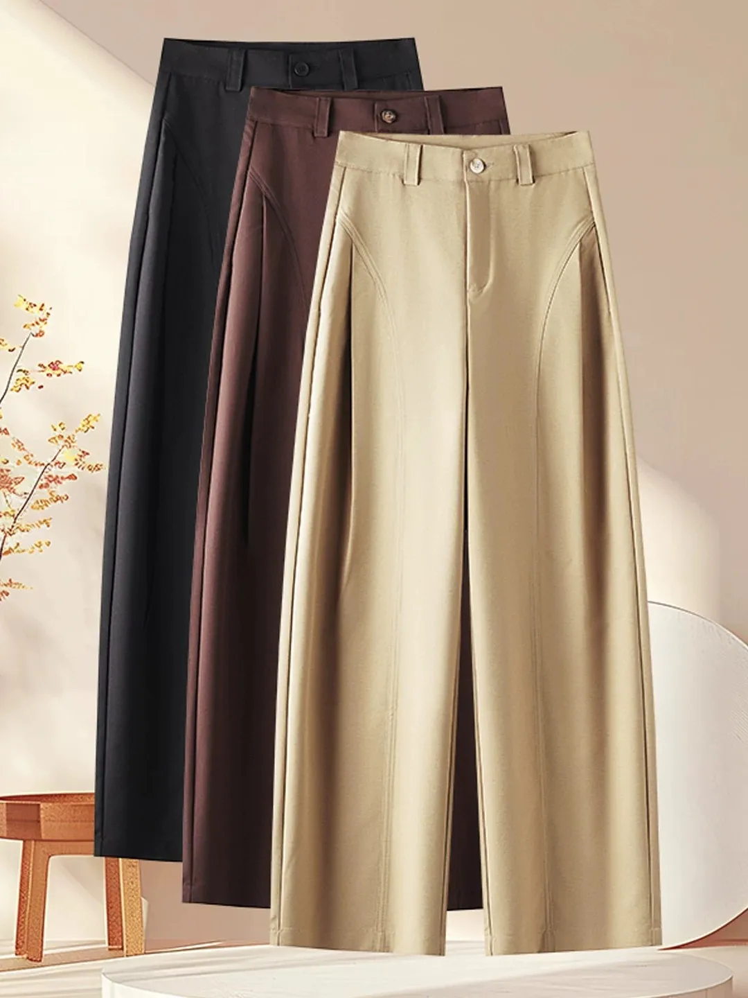 High Waist Wide Leg Pants Women's Spring Autumn New Loose Drapey Suit Pants Casual Knife  Pants Tapered Loose Fit