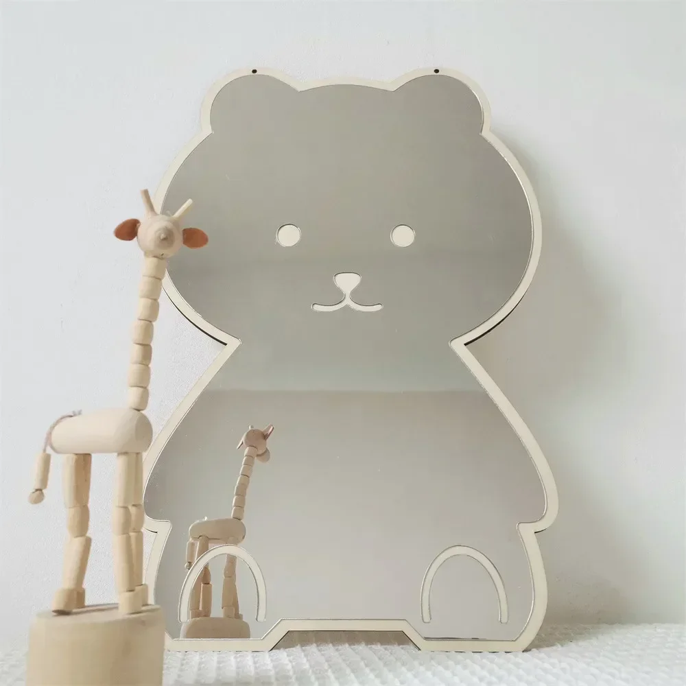 INS Creative Decorative Mirror for Kids Room Cute Bear Rabbit Shape Acrylic Mirror Baby Photo Props Nordic Home Nursery Decor