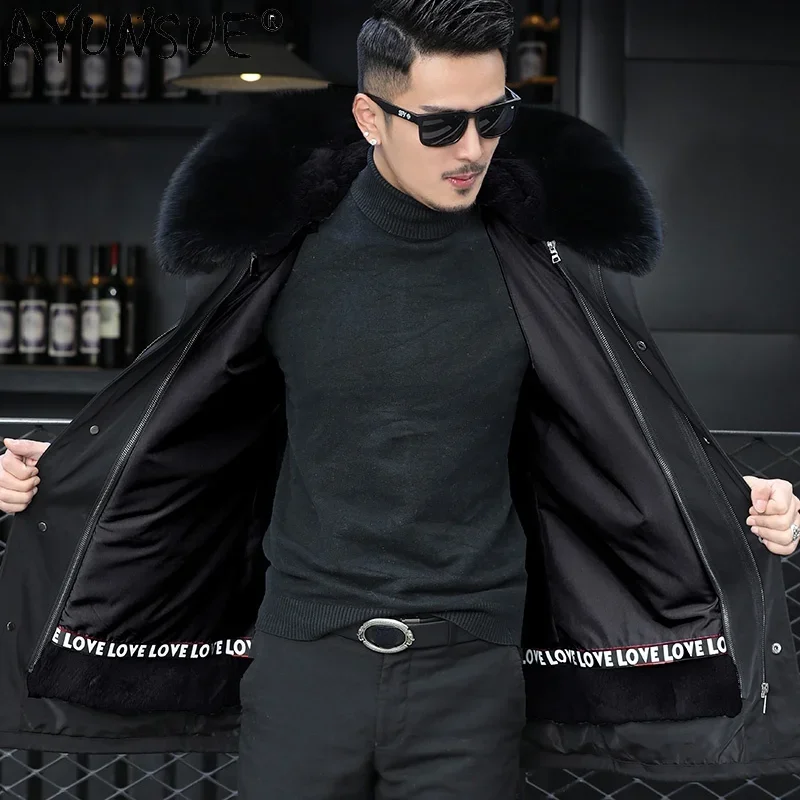 

AYUNSUE Men's Winer Parka 2021 Big Real Fox Fur Collar Jacket Men Hooded Warm Rabbit Fur Liner Coat Male Chaquetas Hombre Gxy890