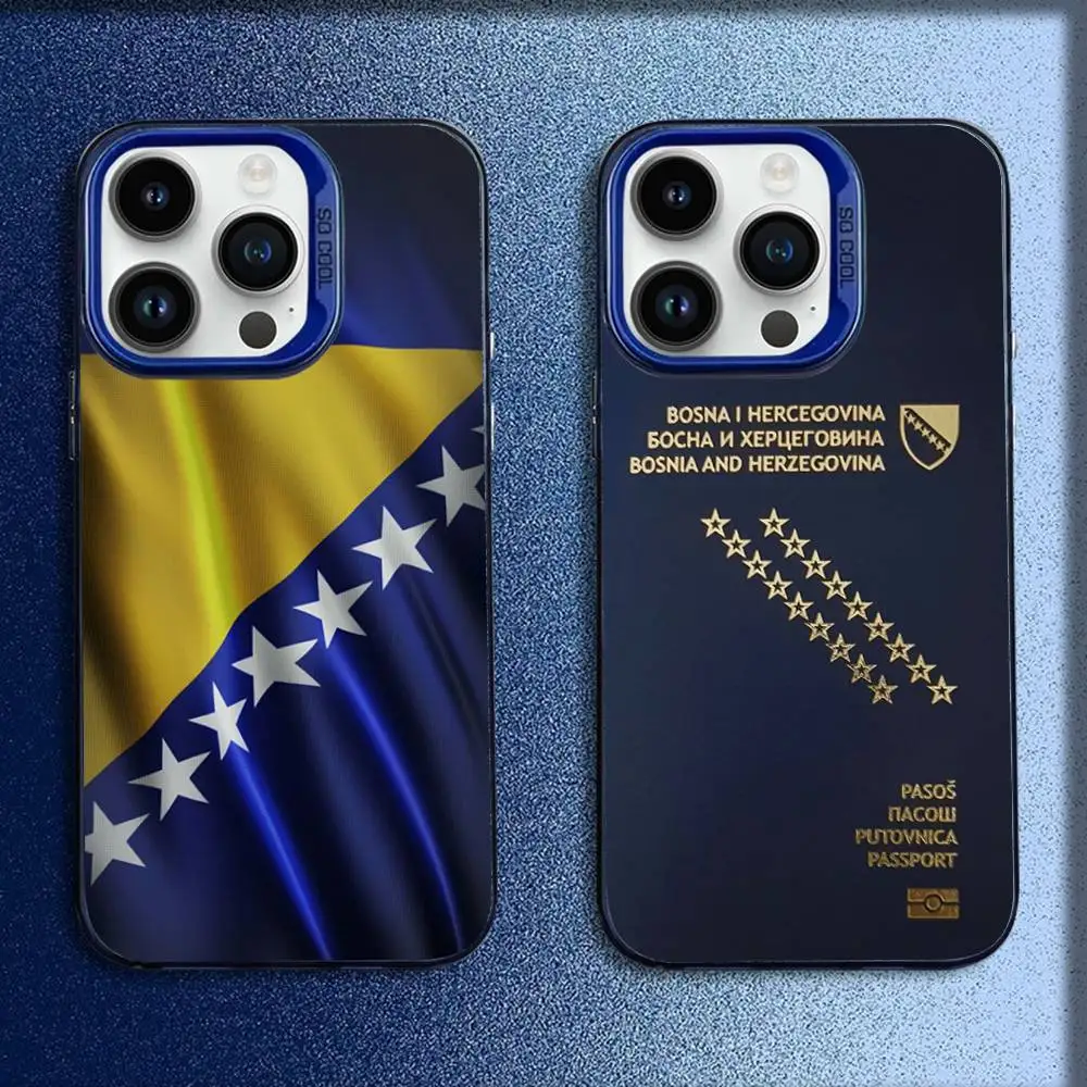 

Phone Case For iPhone 16,15,14,13,12,11,Mini,Pro,E,MAX Blue Candy Matte Shockproof Bosnia Herzegovina Flag Passport Cover