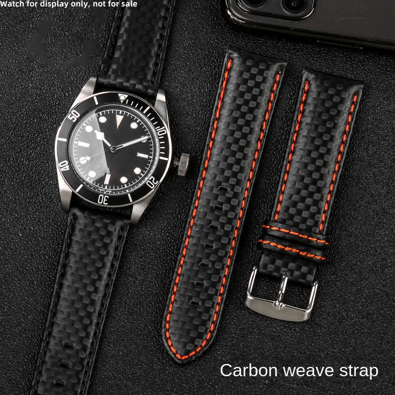 20mm 21mm 22mm 23mm Carbon Fiber Leather Black Orange White Red Line Stitching Watchband Universal Brand Watch Strap Bracelet Me
