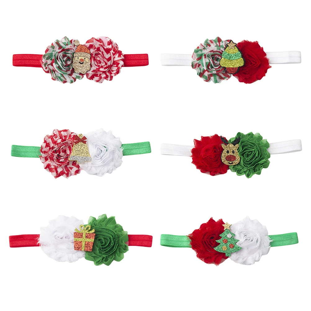 

6pcs Girls Tiara Headband Elastic Fabric Xmas Baby Girls Headband Hairband Headdress Girly Christmas Accessories