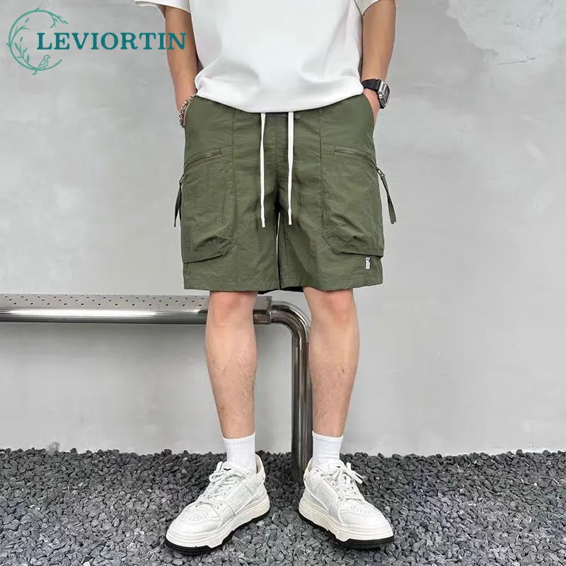 Summer Men's New Fashionable Trendy Brand Sports Multi functional Simple Loose Versatile Solid Color Quick Drying Thin Shorts