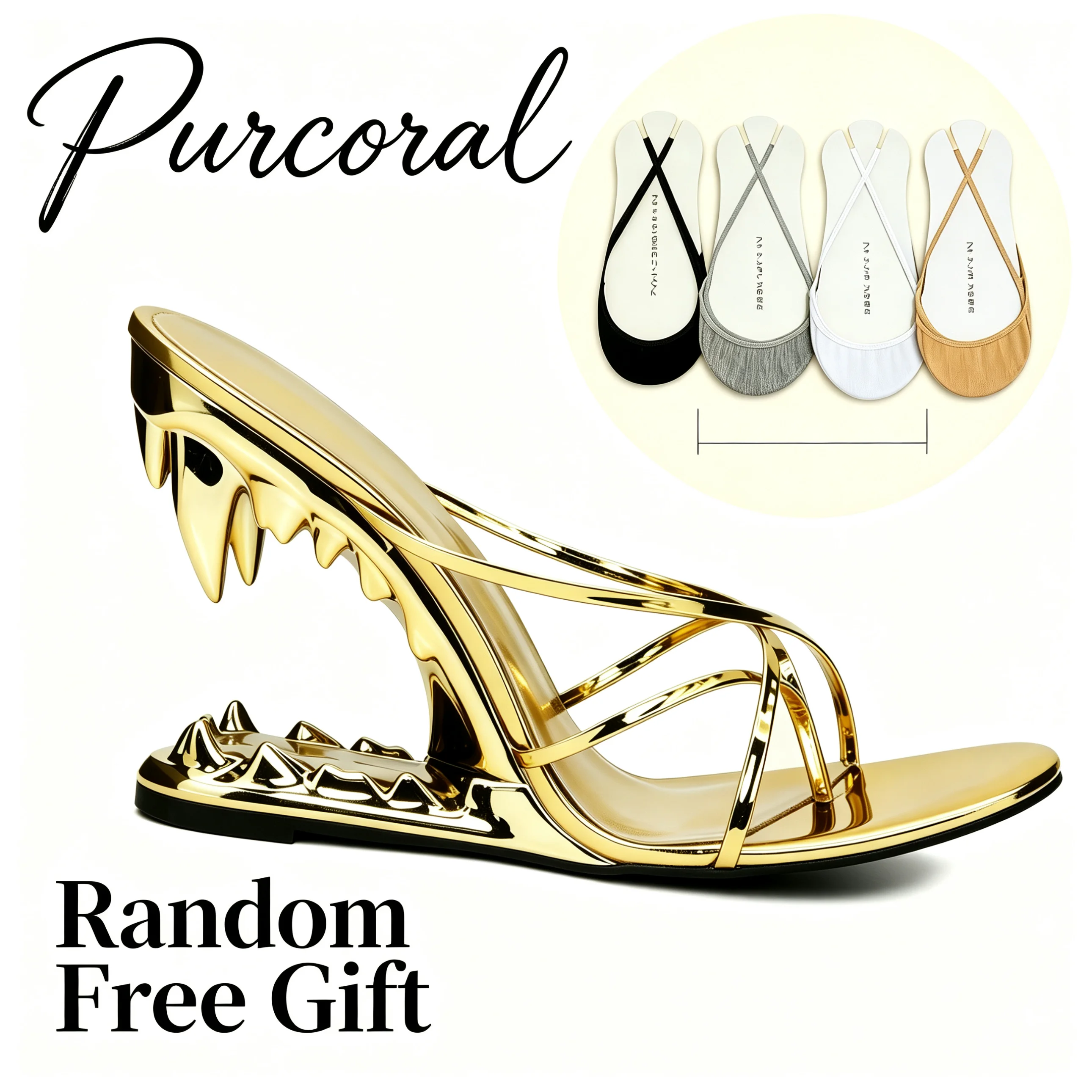 

Purcoral Gold Metallic Mule Sandals Women Shark Tooth Wedge Heel Open Toe Strappy Slip On High Heels Party Club Dress Shoes