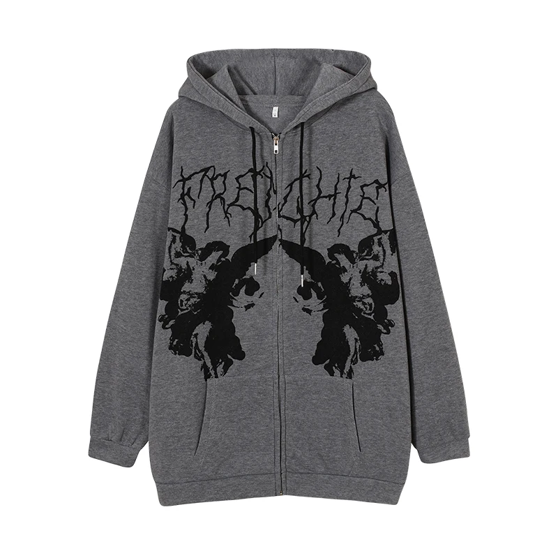 Sweat-shirt à capuche ample pour femmes, Street Sle Spor, fermeture éclair, Cardigan ouvert, tendance, en coton, Long, coupe droite