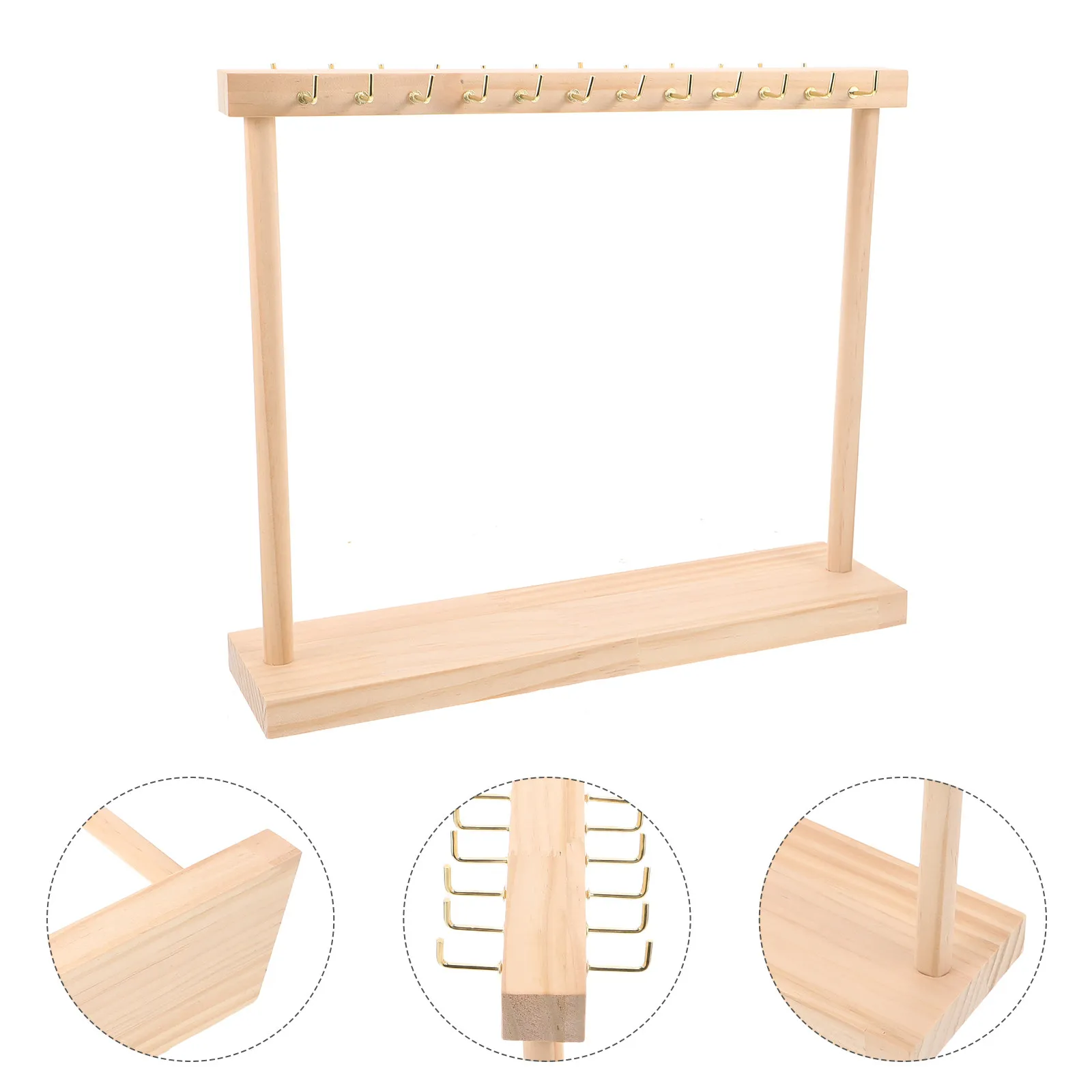 

24-Hook Necklace Display Stand Wood Jewelry Holder Organizer Double-Sided Solid Wood Storage Rack for Home Dresser Decor