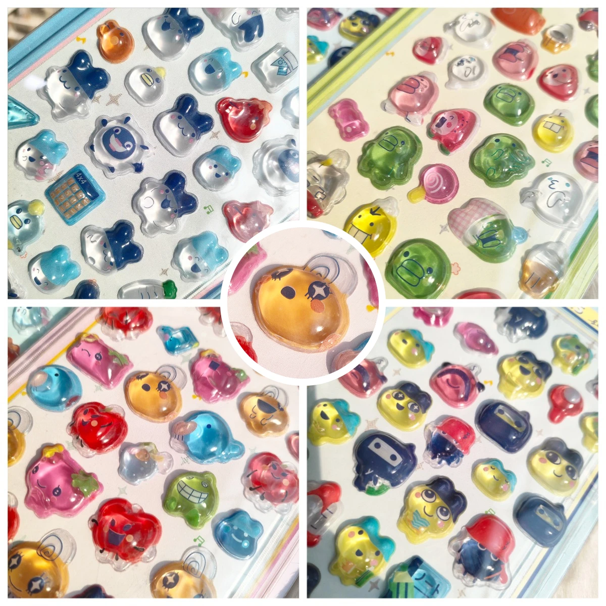 Acrylic Tamagotchi 3D Relief Crystal Stickers Transparent Cute Cartoon DIY Decor For Girls Kids Camera Phone Student