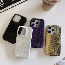 Luxury Leather Realistic Snake Skin Texture Phone Case for IPhone 16 15 Pro Max Plus 5G for Apple Fashion PU Seismic Cover