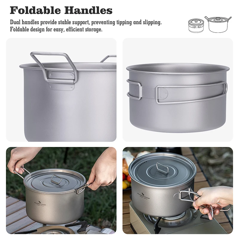 Boundless Voyage 1,2 l 1,8 l 2,4 l Titan-Topf 0,7 l Camping-Wasserkocher Kochgeschirr Outdoor tragbares stapelbares ultraleichtes Koch-Mess-Set – Detail 4
