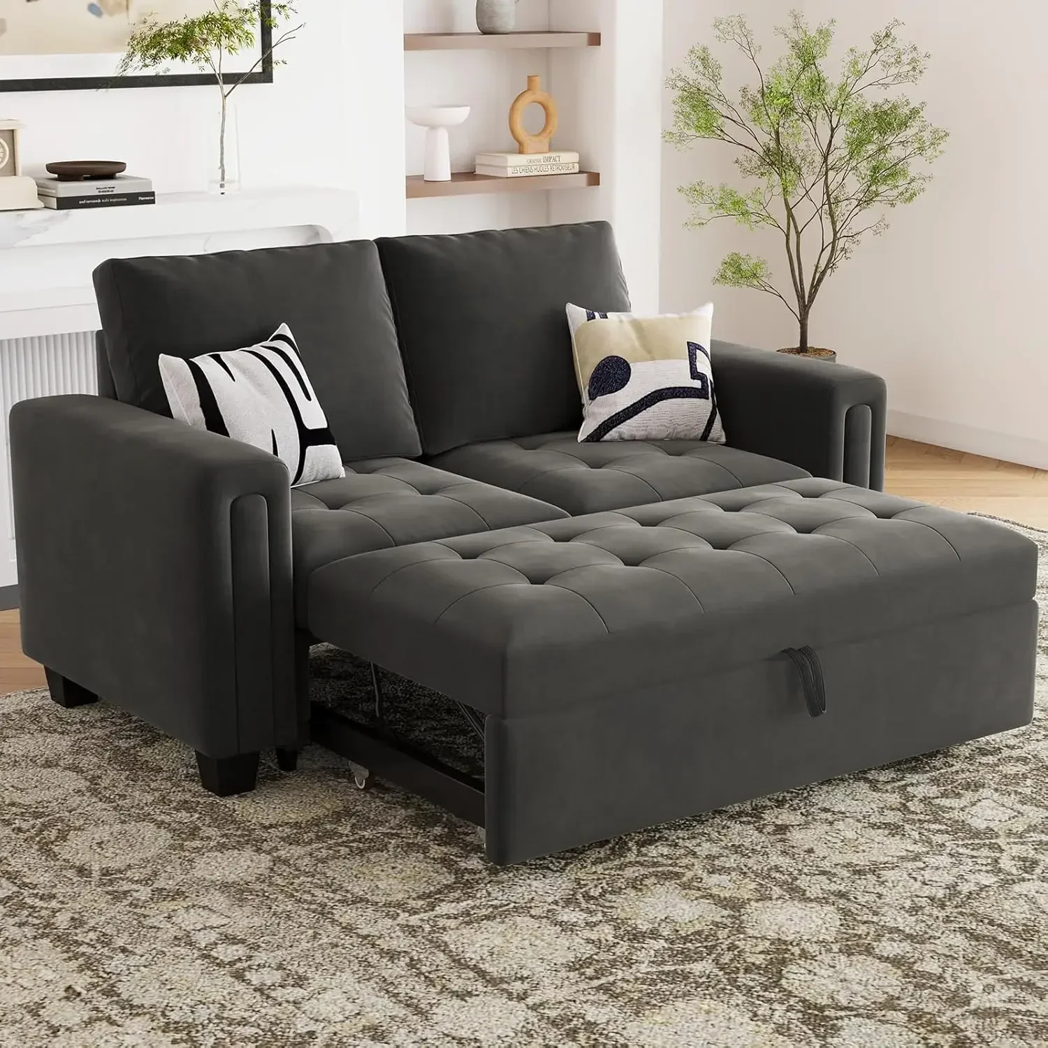 Belffin Modular Sectional Sleeper Sofa with Pull Out Couch Bed Modular Sleeper Loveseat Sectional Sofa Velvet Fabric for Living