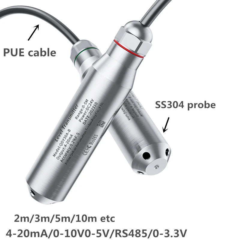 Sensor de nível de água 5m 8m 10m faixa 304 sonda de aço inoxidável sensor de nível hidrostático 4-20ma 0-10v saída rs485