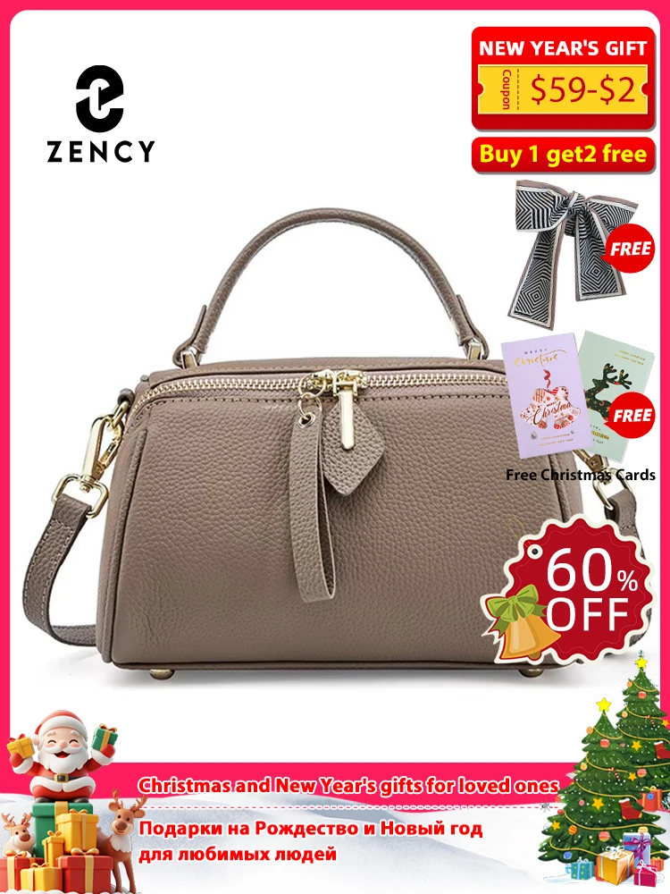 

Zency Women's Genuine Leather Boston Bag Brand Designer Retro Shoulder Bag Large Capacity New Trendy Cross body Fashion Handbag