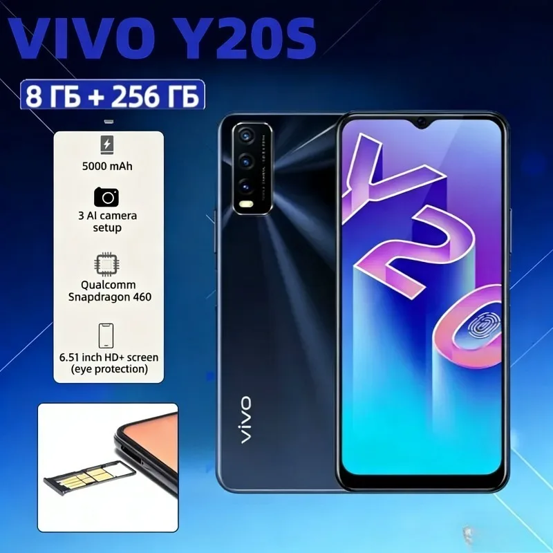 vivo Y20s 6.51'' HD+ Display 5000mAh 18W Fast Charge 4G Unlocked Smartphone