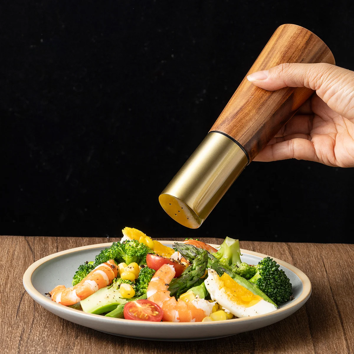 1PC/Acacia wood pepper grinder manual sea salt pepper seasoning jar wooden pepper grinder salt bottle grinder bottle view 4