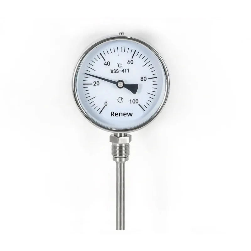 Bimetallic thermometer industrial radial axial shock resistant Universal Stainless Steel digital display base sleeve