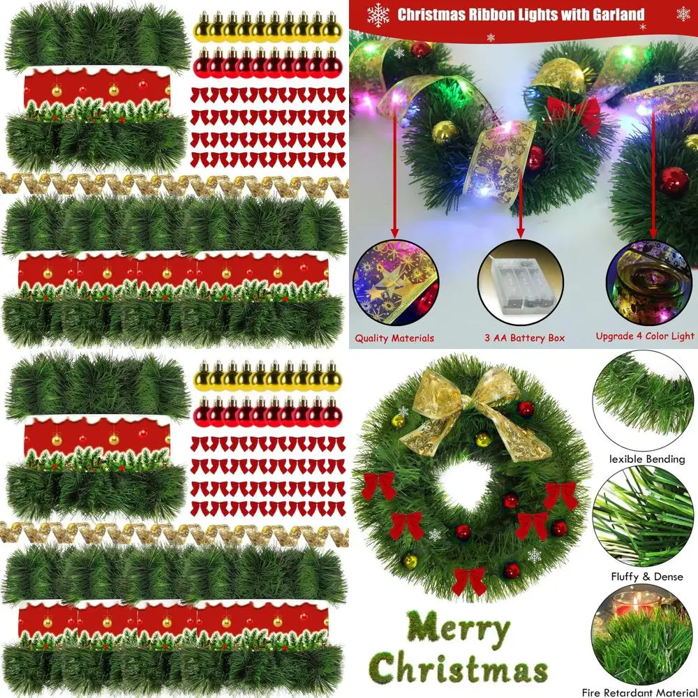 

150FT Artificial Christmas Garland with Ribbon for Indoor & Outdoor Holiday Decor
