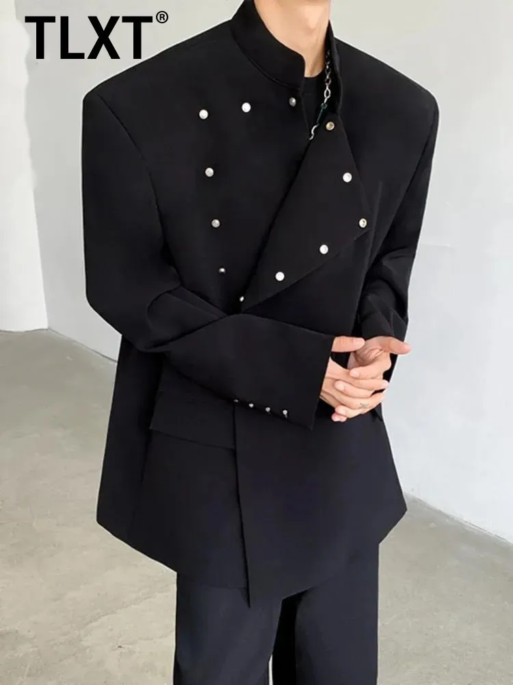 

TLXT, блейзер в китайском стиле с воротником-стойкой, женский пиджак с металлической потайной пряжкой, наплечники, высококачественные женские пальто, новинка 2025, XK1293