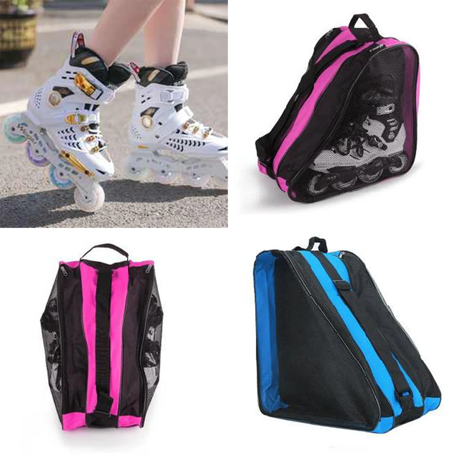 Ice Skate Roller Carry Bag with Adjustable Shoulder Strap & Metal Hooks for Children Adults Skates Ice Skates