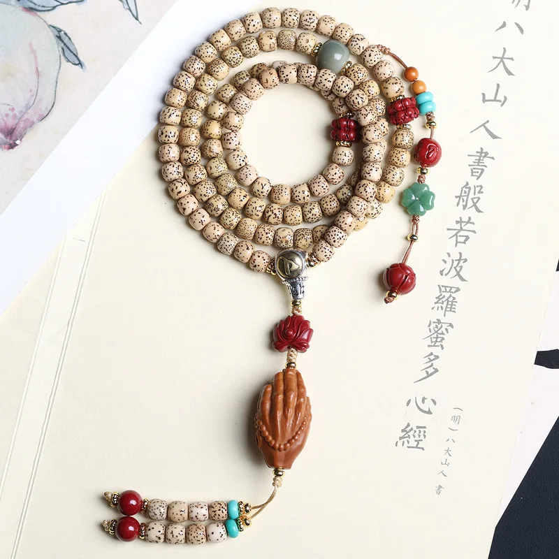 Hainan Star-Moon Bodhi Seed Multi-loop Bracelet, Ornamental Item, Olive Kernel Buddha Bead, New Chinese Style Necklace, Summer W