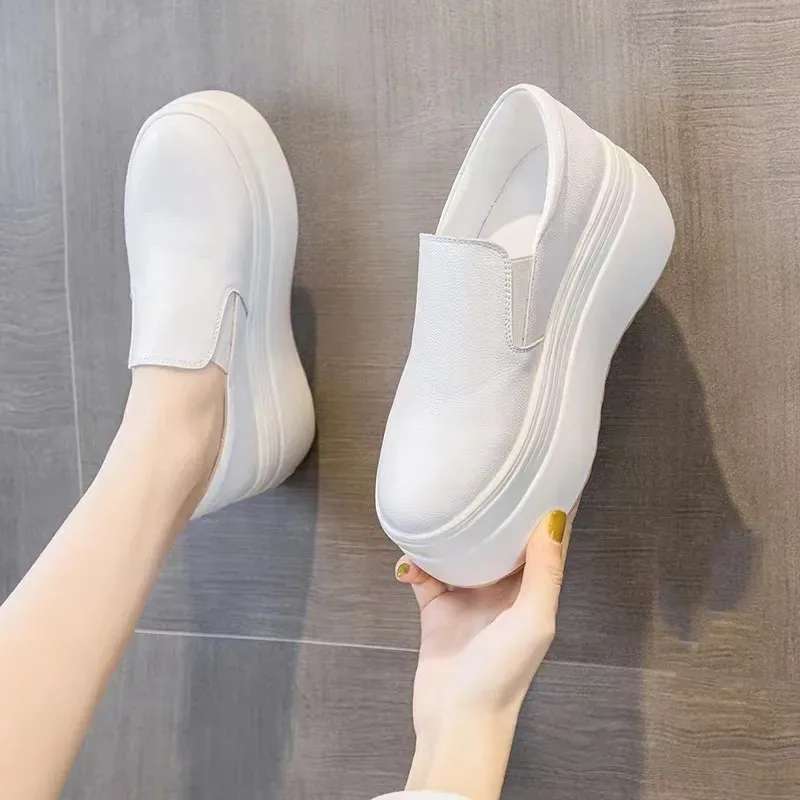 Autumn Loafer 8CM Platform Shoes Flats White Slip on Casual Shoes Slipony Women Sneakers Shoes Breathable Comfy Summer Sneakers