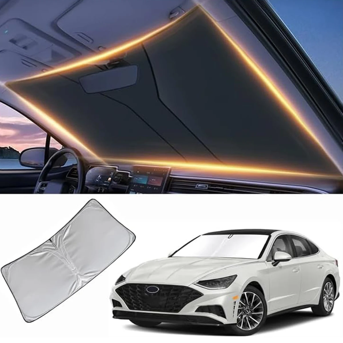 Car Sunshade Front Windshield Titanium Silver Thickened Shade Cover Foldable Sun Shade Car Interior UV Protection Accessories