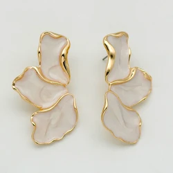 Irregular Metal Cream Eanmel Petal Post Earrings For Women Heavy Design New Style Fashion Jewelry Party Accessories Gift