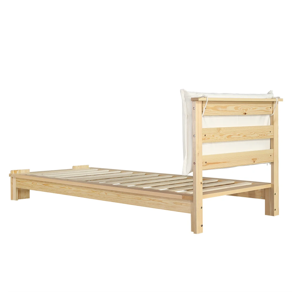 PINGGO Samtbezogenes Einzelbett für Kinder, weiche Rückenlehne, stabiler Rahmen, 90 x 200 cm, Bettgestell aus Kiefernholz, Schaumstoff und Sperrholz, ohne Matratze – Detail 13