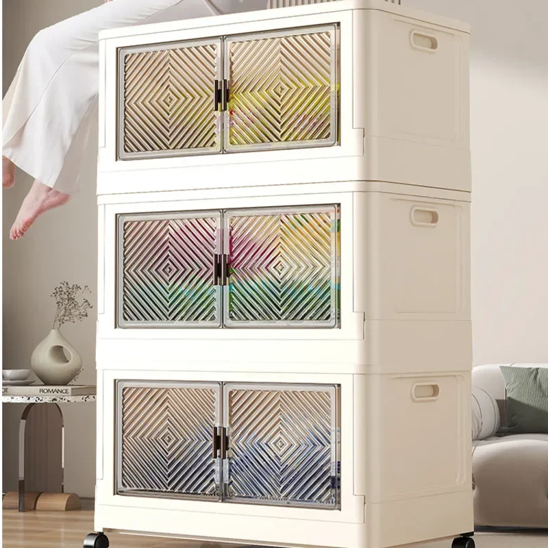 Household Living Room Plastic Folding Storage Cabinet With Double Sided Open Door Toy Snack Clothing Storage Box