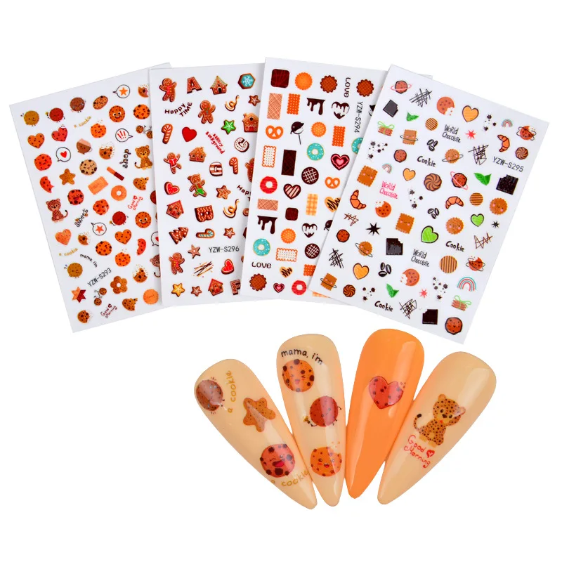 1 قطعة عيد الميلاد عيد الميلاد مسمار الفن ملصقات دونات الكوكيز النساء الفتيات ملصقات الأظافر الشارات الحب القلب مسمار ملصق ملصق أدوات ديكور