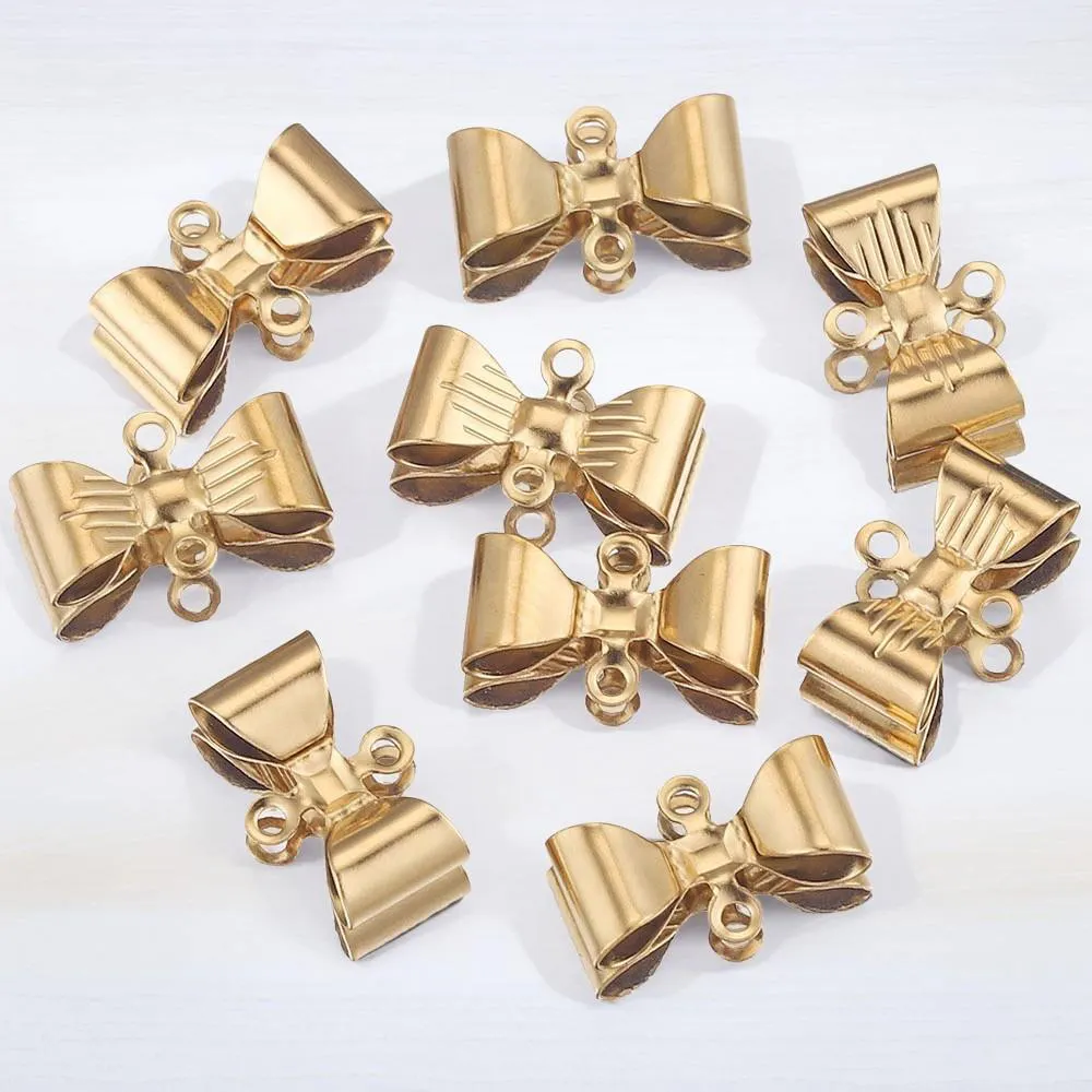 20pcs Stainless Steel Gold Plated Bow Spacer Charms Connectors for DIY Necklace Bracelet Handmade Jewelry Making Accessories