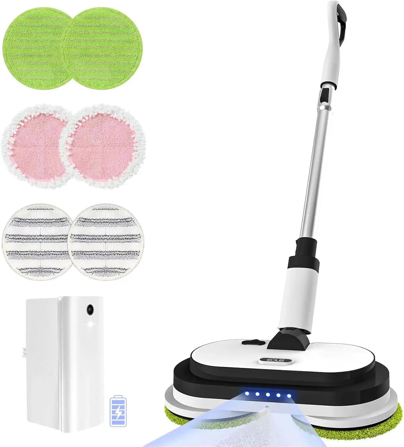 Electric Mop, Floor Cleaner with LED Headlight & Water Sprayer, Up to 60 mins Detachable Battery, Dual-Motor Powerful S