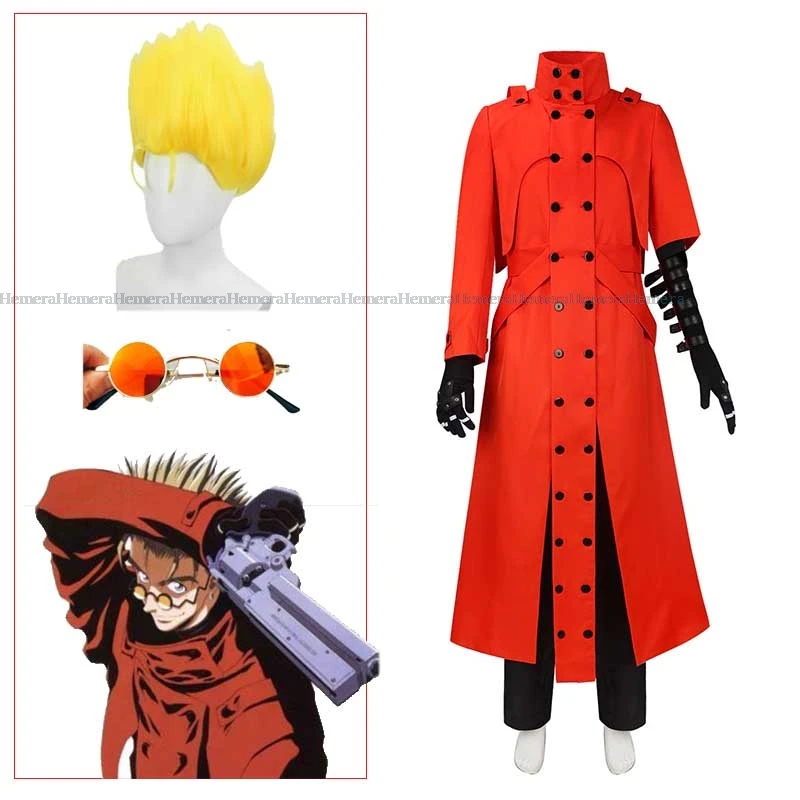 Anime Trigun Toraigan Vash the Stampede Cosplay Costume Mens Coat Uniform Jacket Pants OVA Outfit Halloween Party Disguise Suit