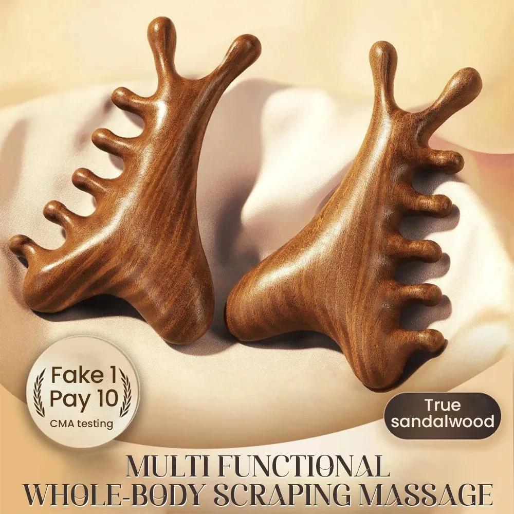 Sandalwood Massage Comb Five Teeth Round Ball Comb Scalp Neck Body Meridian Massage Comb Anti-Static Smooth Hair Brush