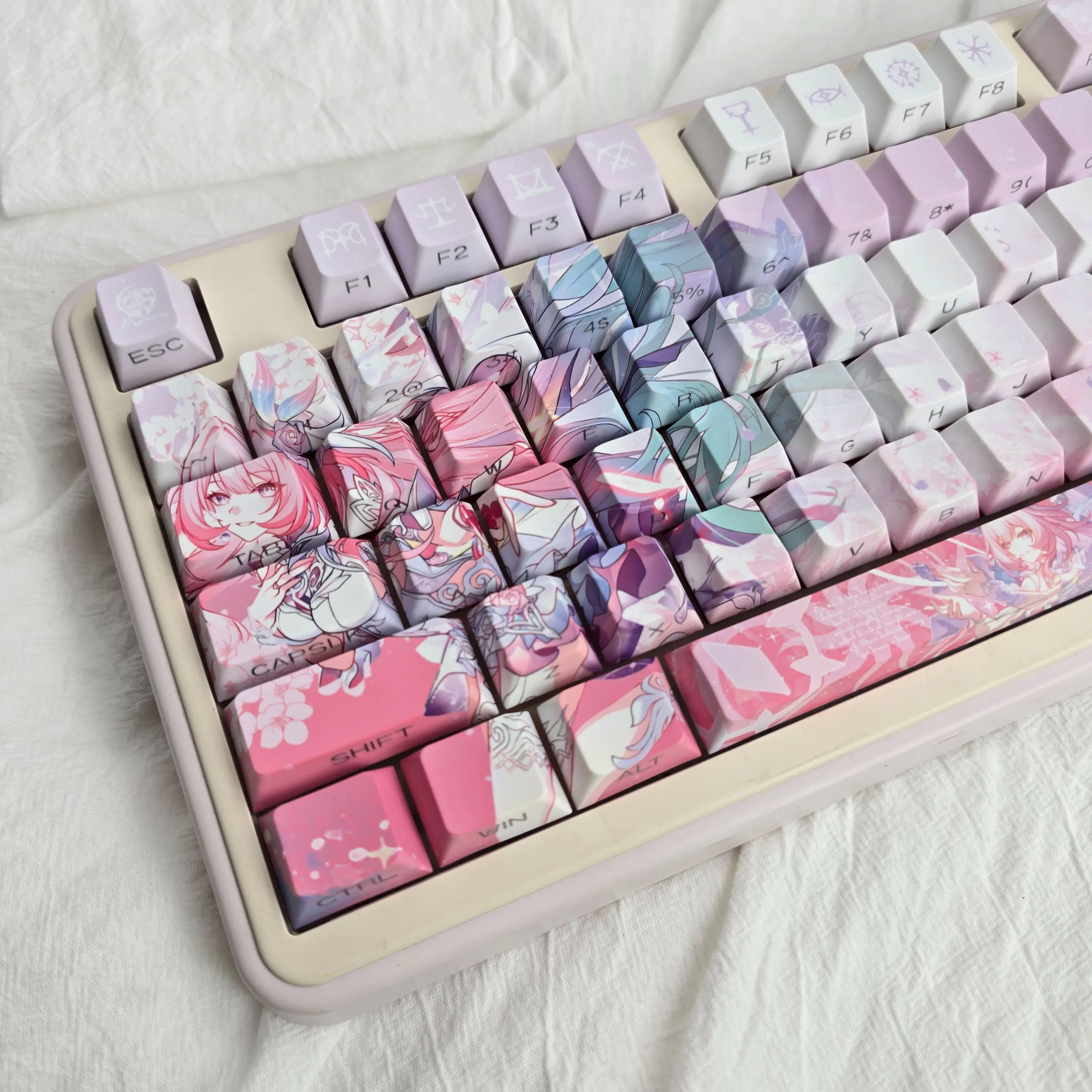 

Колпачки для клавиш в стиле аниме Honkai Star Rail Cyrene, колпачки для клавиш из ПБТ, механическая клавиатура с вишневым профилем, сделано 68 Mad 68 Wooting 60 ISO