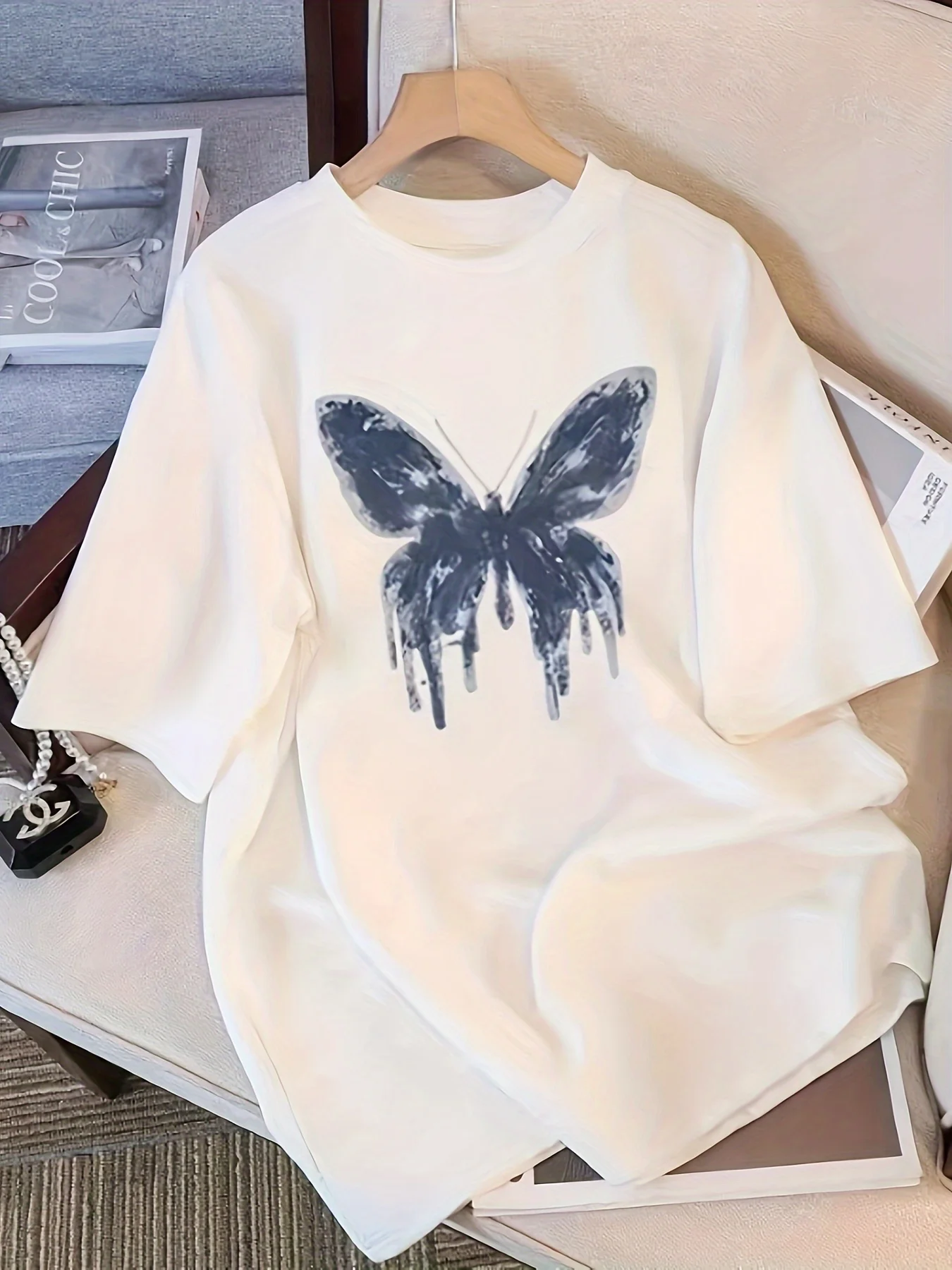 

Butterfly Graphic Printing Summer Autumn and Winter Pure Cotton Men's and Women's T-shirts Short Sleeves Luxury Outdoor Sports