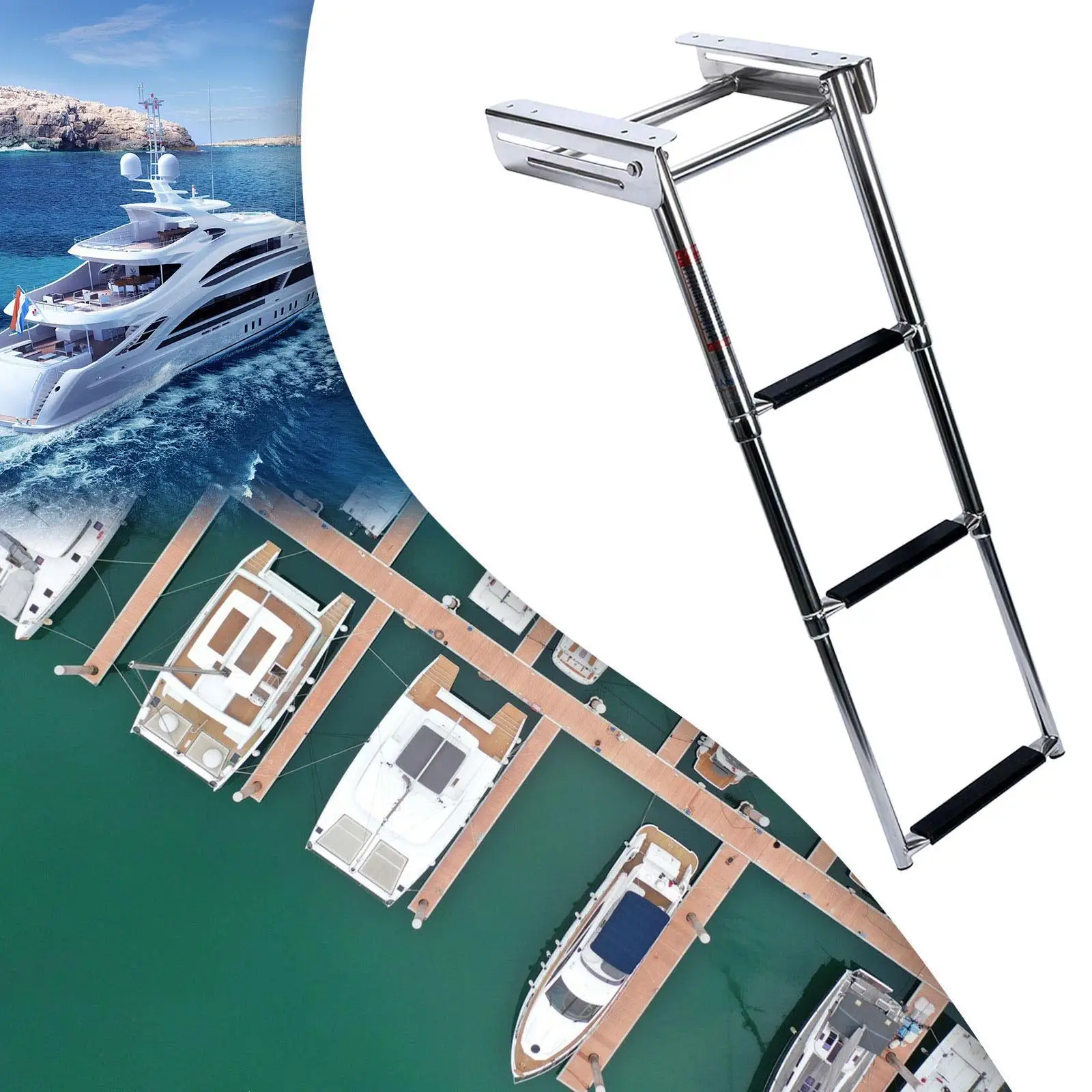 

3 Step Boat Ladder, Stainless Steel Telescopic Pontoon Boat Ladder, Dock Ladder Marine Telecoping Ladder for Boat Yacht Pool