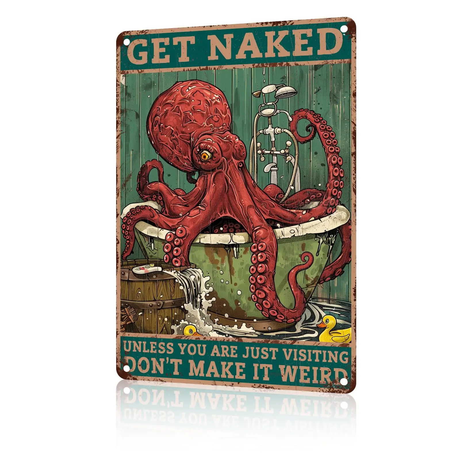 

macago Vintage Octopus Tin Sign Retro Metal Plaque for Home Decor for Bathroom and Washroom 8x12inch