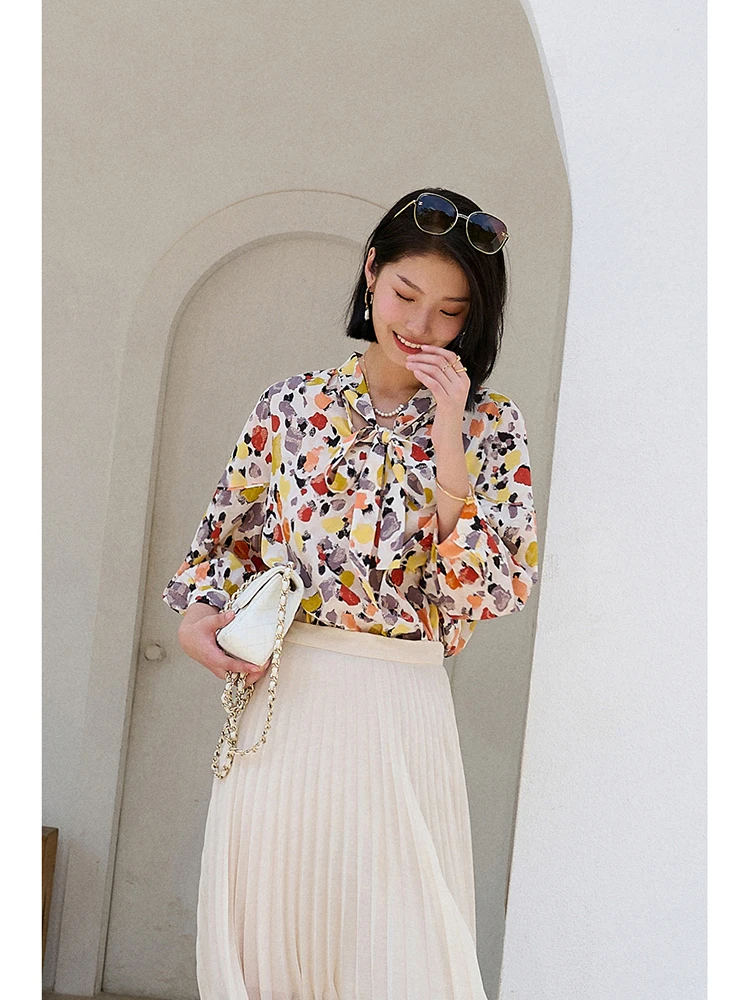 

Silk irt Floral Print V-Ne Sa Women's Faion Age-Defng Spring Commute Sle Long Sve Breathable Comfortable