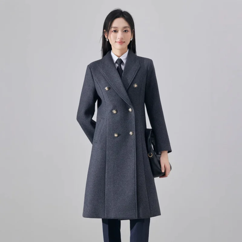 

Professional Wool Coat Workwear for Women, Executive Workwear, Autumn and Winter Mid-Length Thickened Front Desk Reception Woole