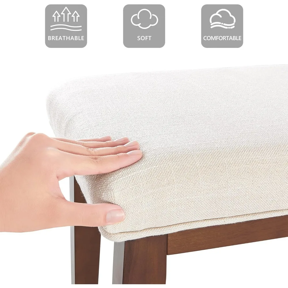 Banco estofado para quarto com uso de entrada de 42,5 e sala de estar, banco de jantar com assento acolchoado e pernas de madeira maciça