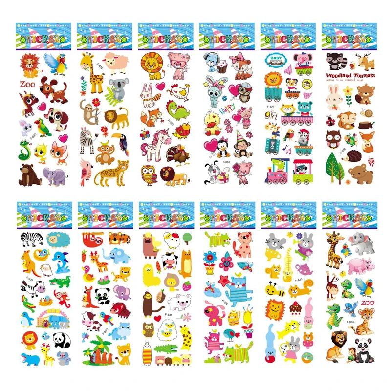 5 Sheets Kids Stickers Puffy Stickers for Children Birthday Christmas New Year Gift for Girl Boy Scrapbooking Cartoon Stickers