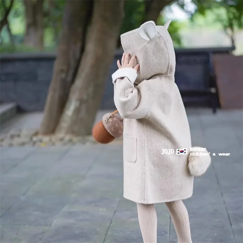 Girls Woolen Coat Jacket Windbreak 2023 Hairball Warm Thicken Winter Cotton Overcoat Teenagers Children\'s Clothing