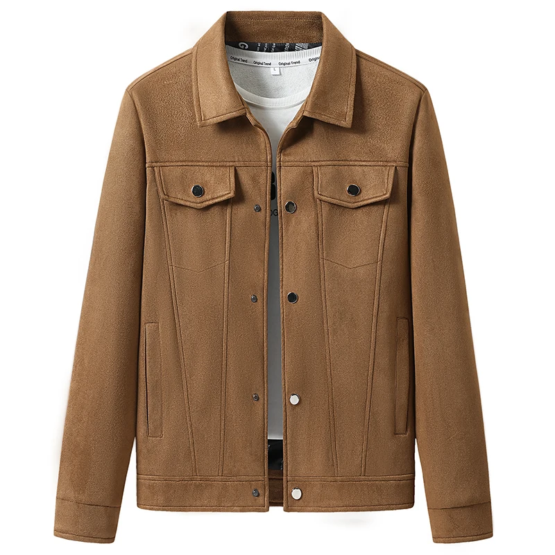 

Современная модная мужская куртка из оленьего бархата с воротником-стойкой, повседневная верхняя одежда для весны и осени, стандартный крой