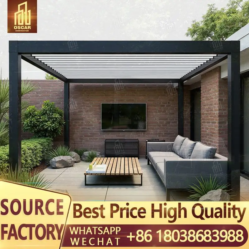 

6Mx3M Waterproof Electric Rolling Gazebo Aluminium Pergola for Garden Patio Backyard pergola