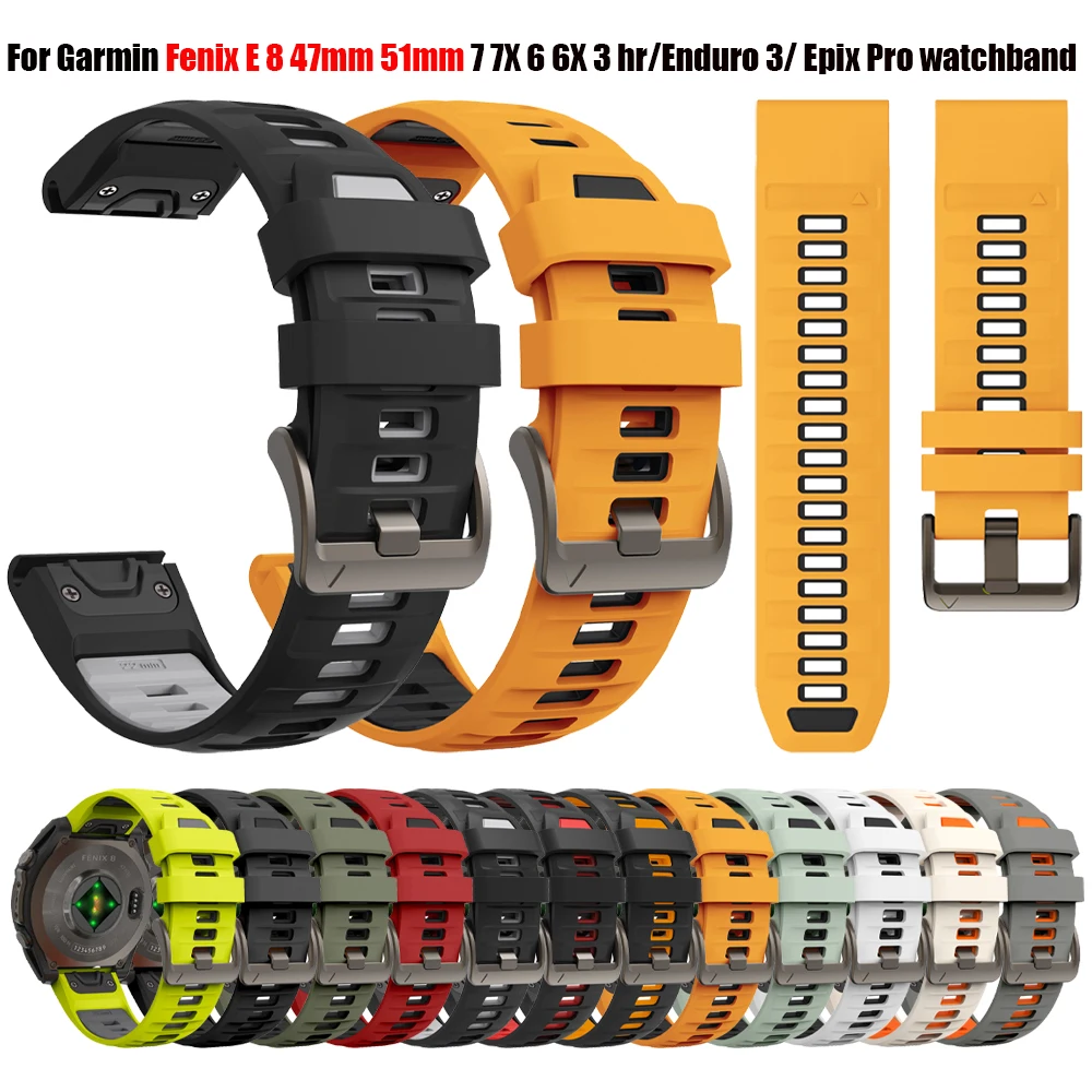 Correa de reloj de 26MM y 22MM para Garmin Fenix 6X 6 Pro 7X 7 8 E 47mm 51mm pulsera de silicona Fenix Epix Pro 5X Plus HR 3