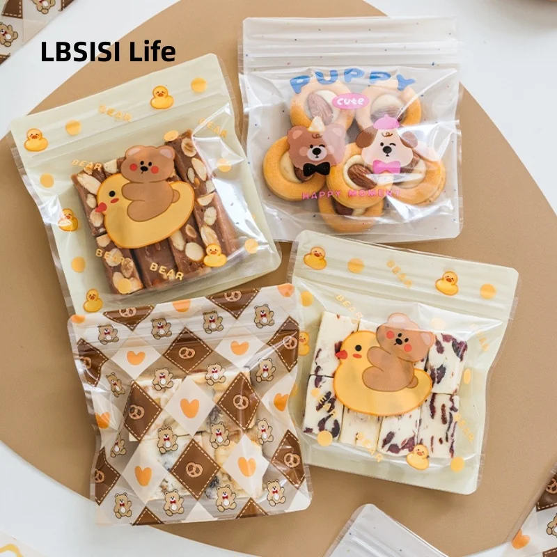 

LBSISI Life,Cute Cookie Baking Biscuit Bags,Bread Plastic Zipper Handle Bag,For Candy Snack Chocolate Packing,Self Stand,50pcs