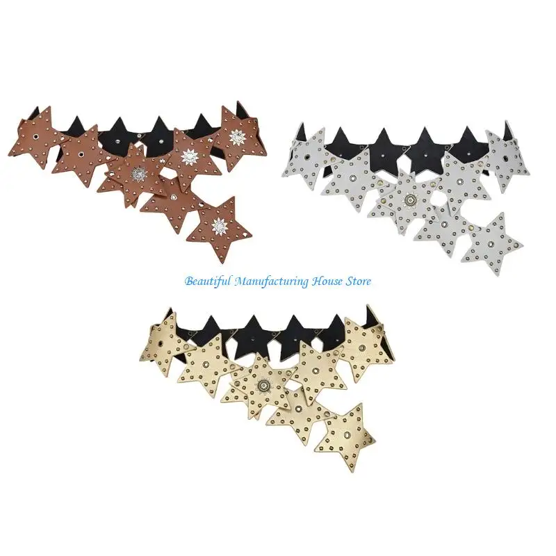 E56A Classical American Streetwear Belt PU Leather Star Embellishment Waist Cincher