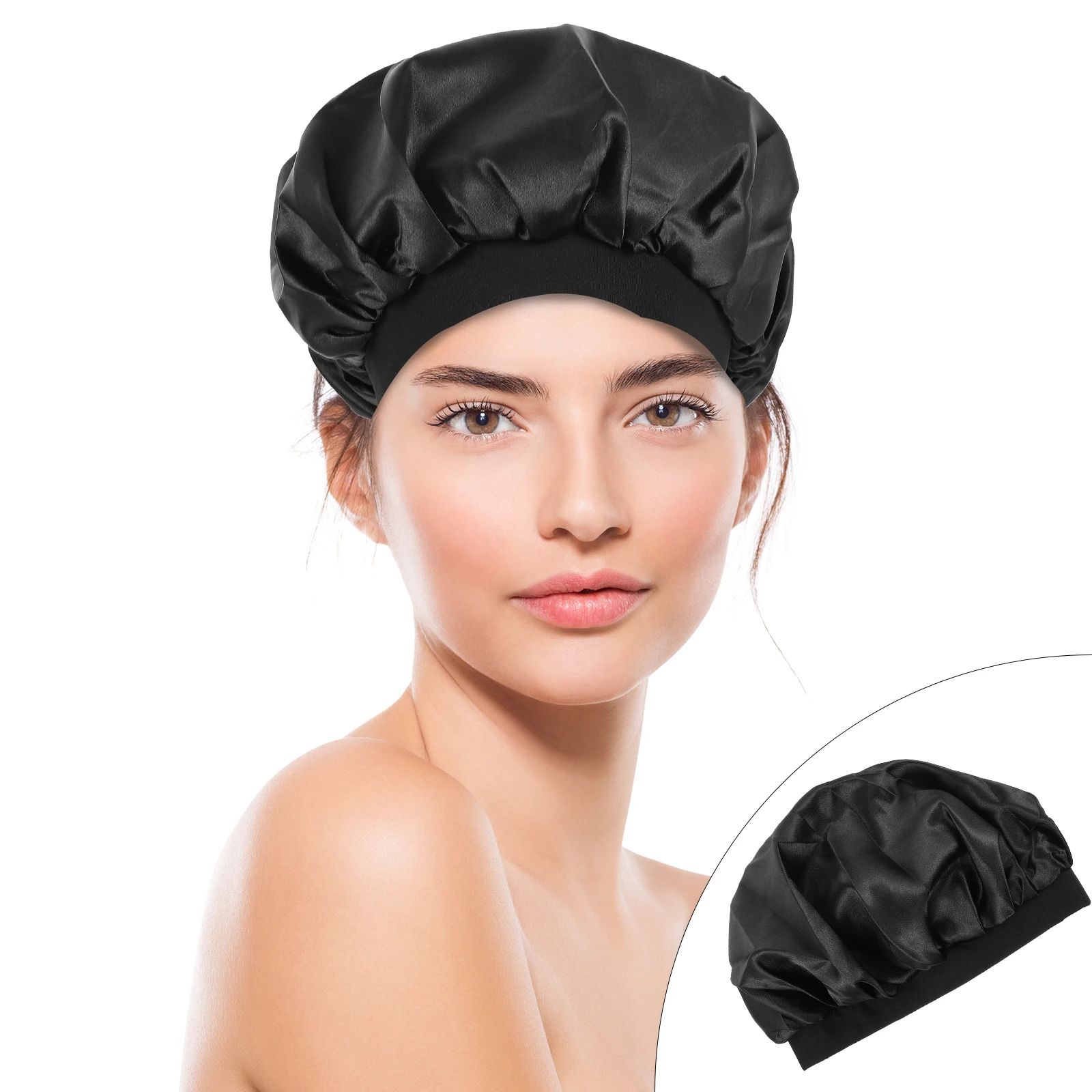 

2Pcs High Satin Headband Wide Side Lightweight Sleep Hat Full Cover Design Hair Treatment Bathing