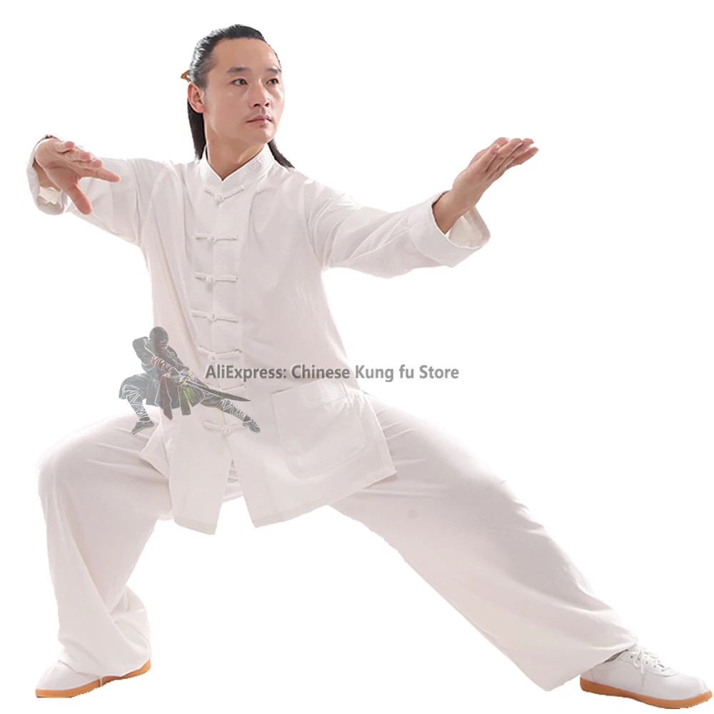 Custom White Cuffs Tai Chi Suit Kung fu Uniform Wing Chun Qigong Meditation Sets 25 Colors view 2