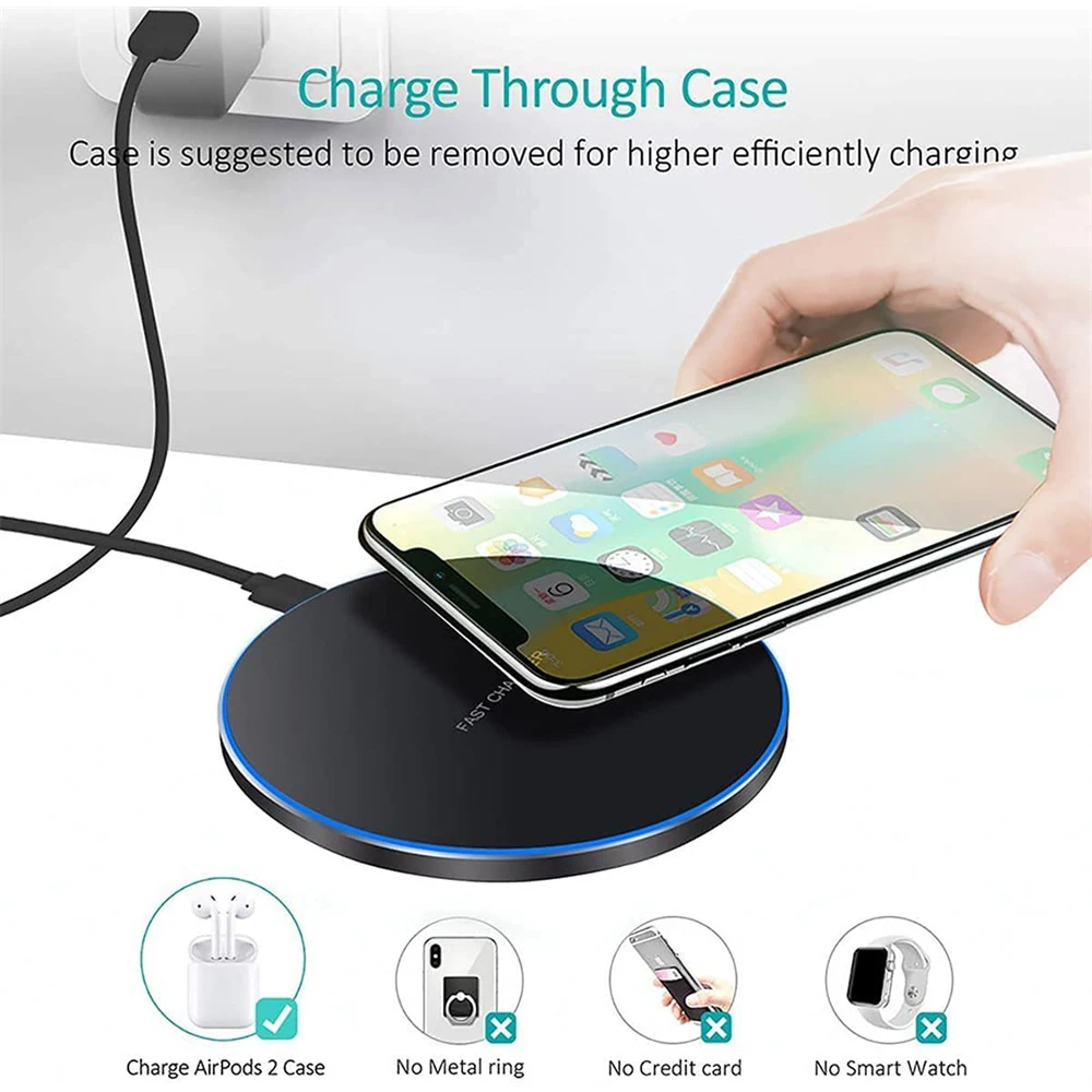 15W 10W 7.5W Qi Fast Chargers Wireless Charger USB C Ultra Thin Portable Safe Cellphone Type-c Wireless Charging Pad